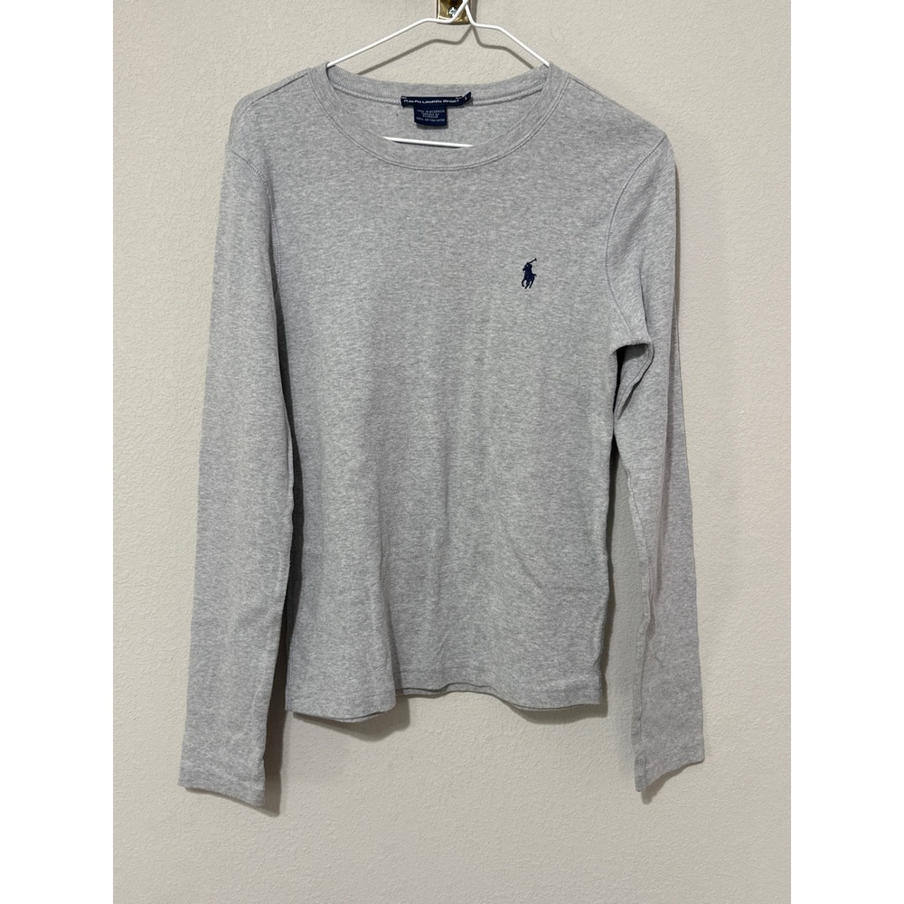 Ralph Lauren Sport Long Sleeve Tee Womens Large Gray Pony Logo Crew Neck Shirt